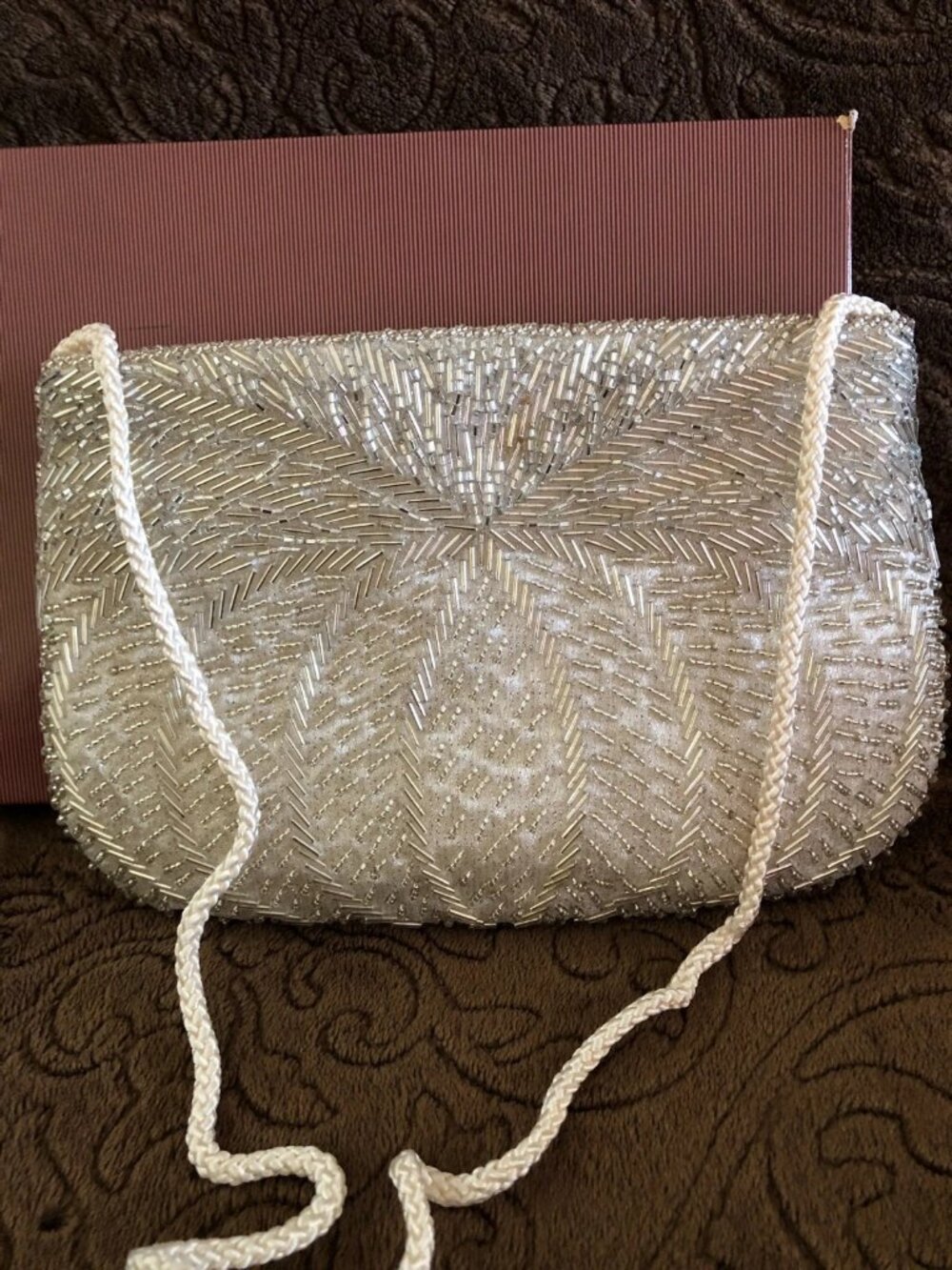 VNTG -Gallery Originals Evening purse Hand-beaded White Braid Strap 19.5 Inches - Picture 8 of 16